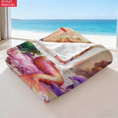 Aonana Coastal Mermaid Cozy Flannel Throw Blanket