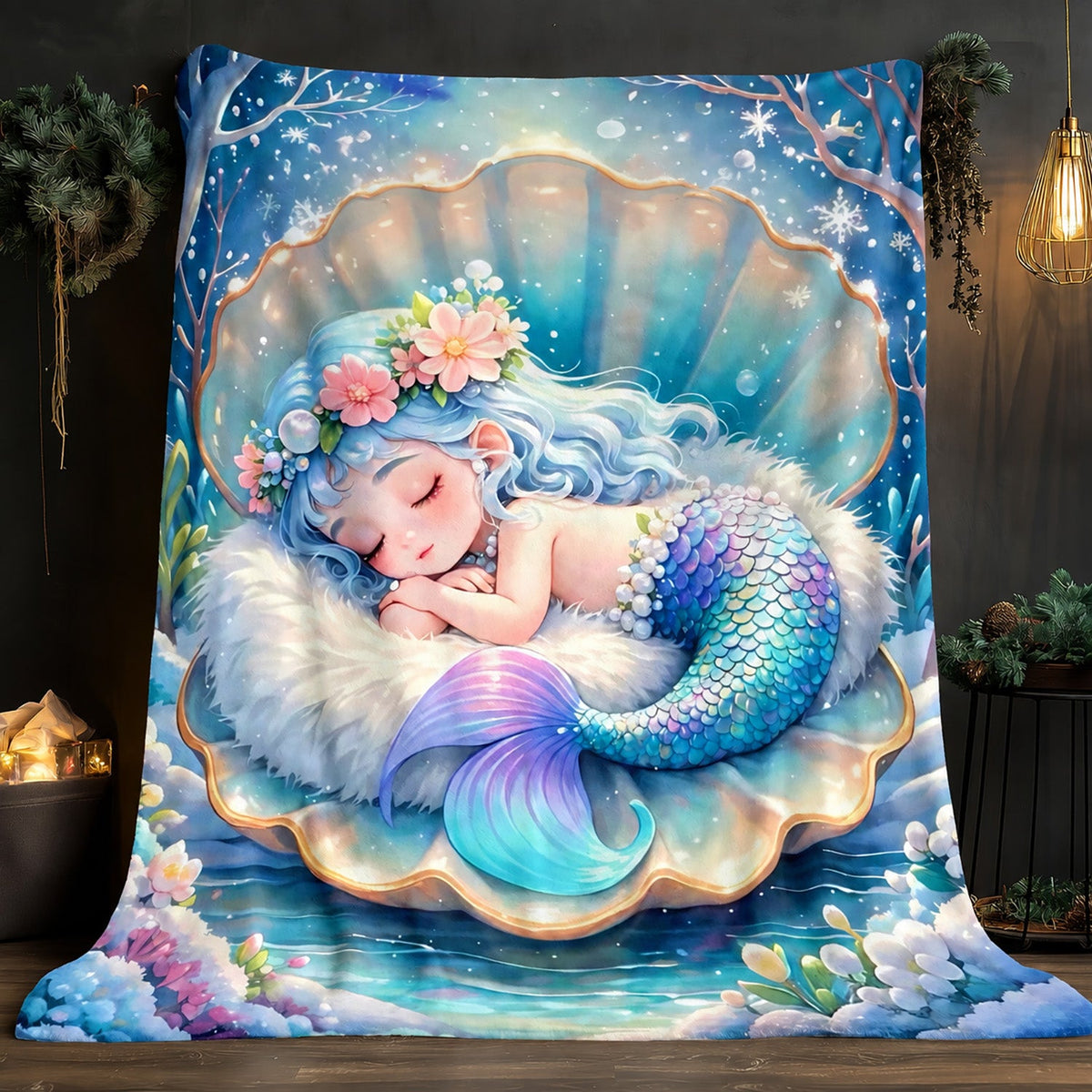 Aonana Cute Sleeping Mermaid Cozy Flannel Throw Blanket