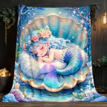 Aonana Cute Sleeping Mermaid Cozy Flannel Throw Blanket