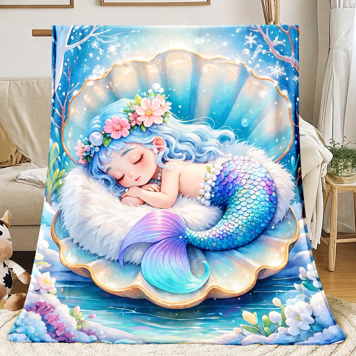 Aonana Cute Sleeping Mermaid Cozy Flannel Throw Blanket