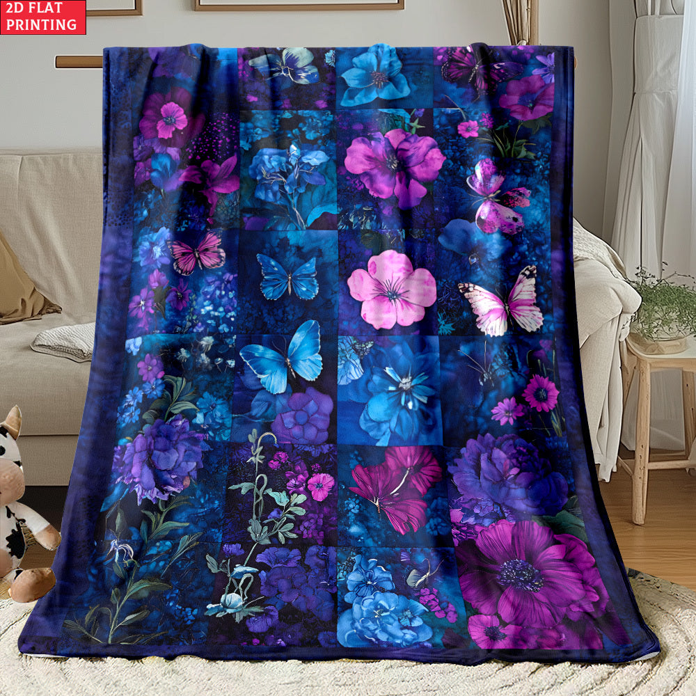 Aonana Secret Garden Vintage Floral Patchwork Flannel Throw Blanket