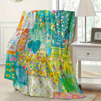 Aonana Secret Garden Vintage Floral Patchwork Flannel Throw Blanket