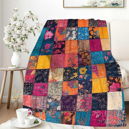 Aonana Secret Garden Vintage Floral Patchwork Flannel Throw Blanket