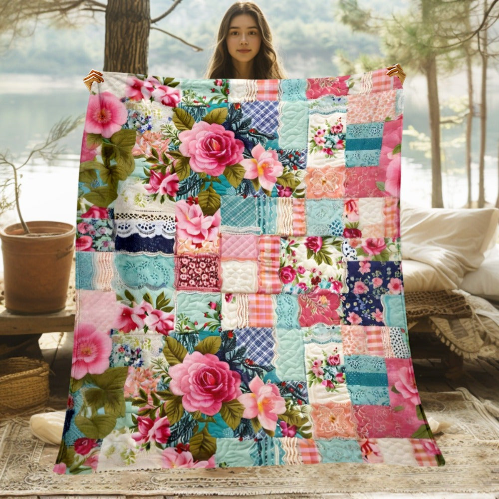 Aonana Secret Garden Vintage Floral Patchwork Flannel Throw Blanket