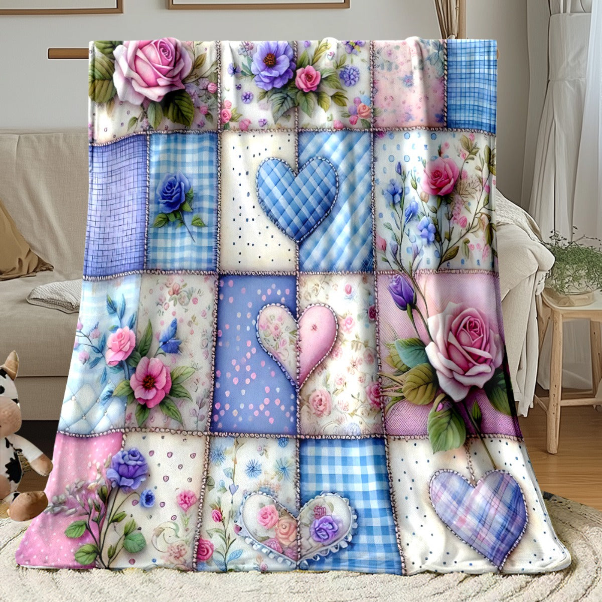 Aonana Secret Garden Vintage Floral Patchwork Flannel Throw Blanket
