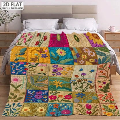 Aonana Secret Garden Vintage Floral Patchwork Flannel Throw Blanket