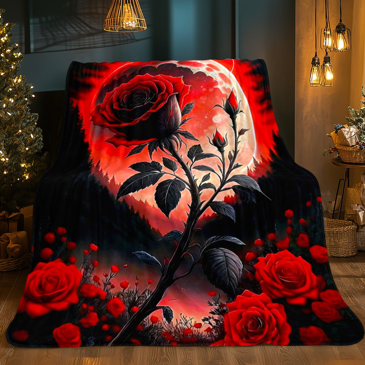 Aonana Fantasy Rose Moon Flannel Throw Blanket
