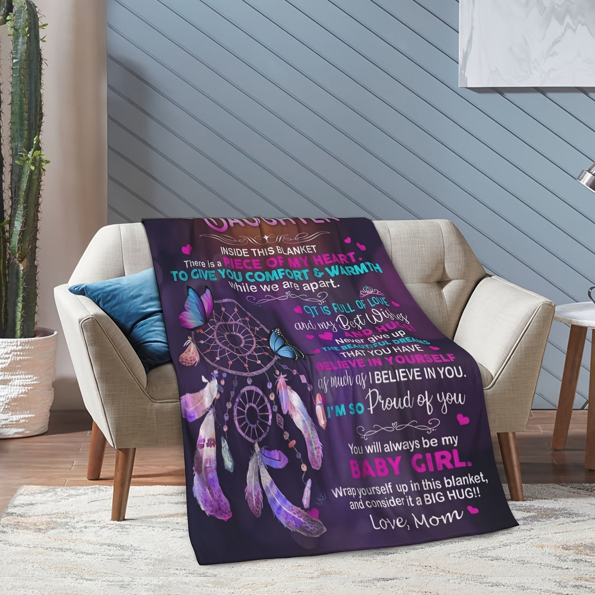 Aonana “To My Daughter” Butterfly Flannel Blanket