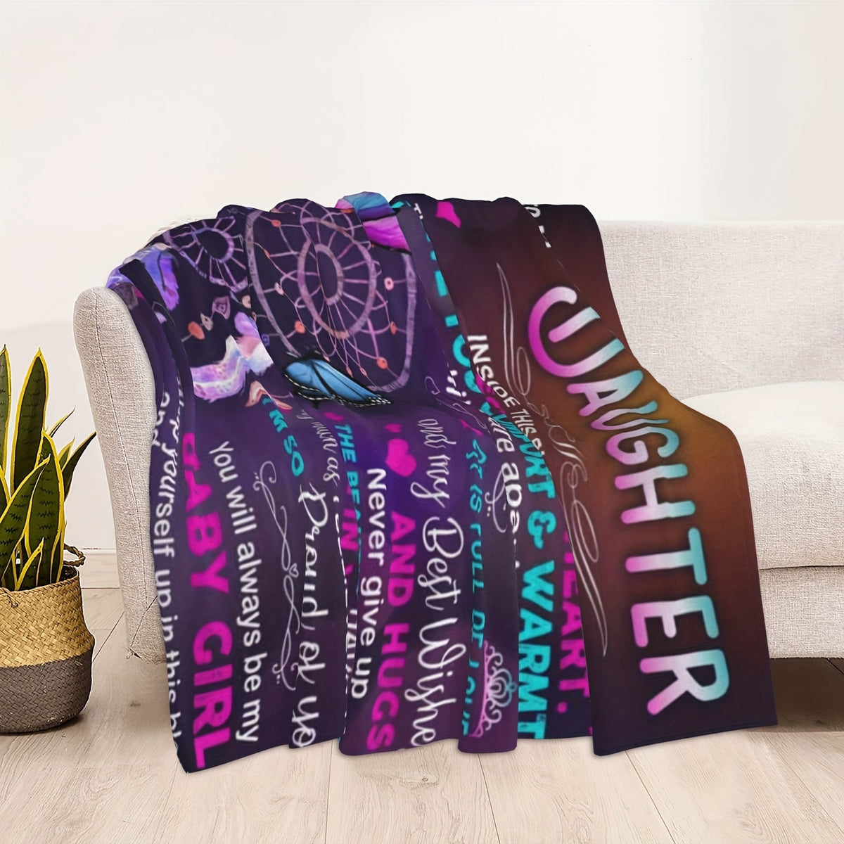 Aonana “To My Daughter” Butterfly Flannel Blanket