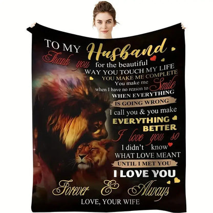 Aonana “To My Husband” Lion Love Flannel Throw Blanket