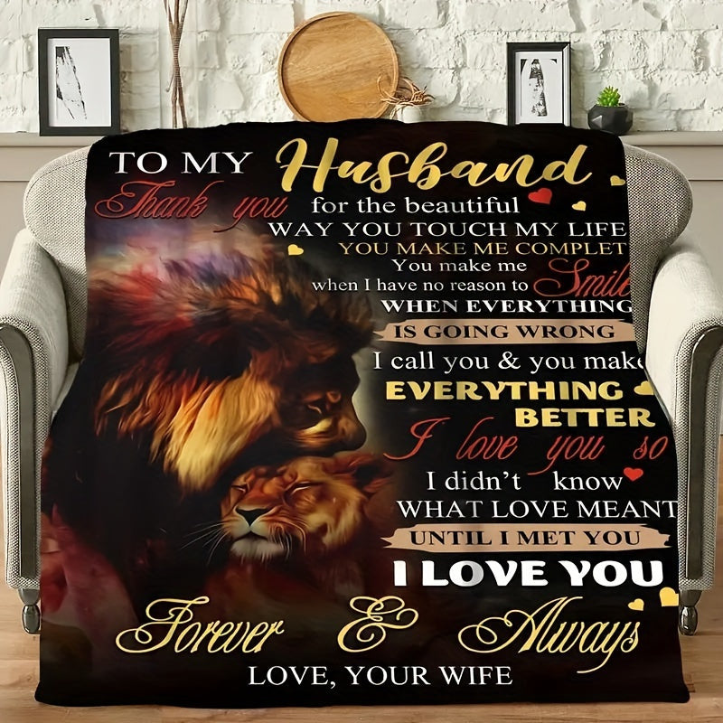 Aonana “To My Husband” Lion Love Flannel Throw Blanket