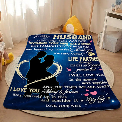 Aonana “To My Husband” Hearts & Couple Flannel Throw Blanket