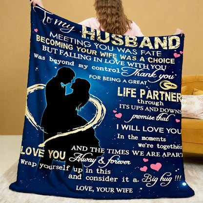 Aonana “To My Husband” Hearts & Couple Flannel Throw Blanket
