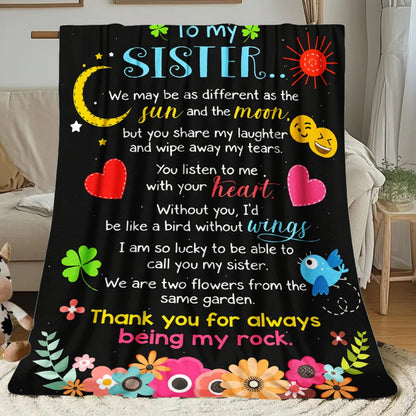Aonana “To My Sister” Love Message Art Flannel Throw Blanket