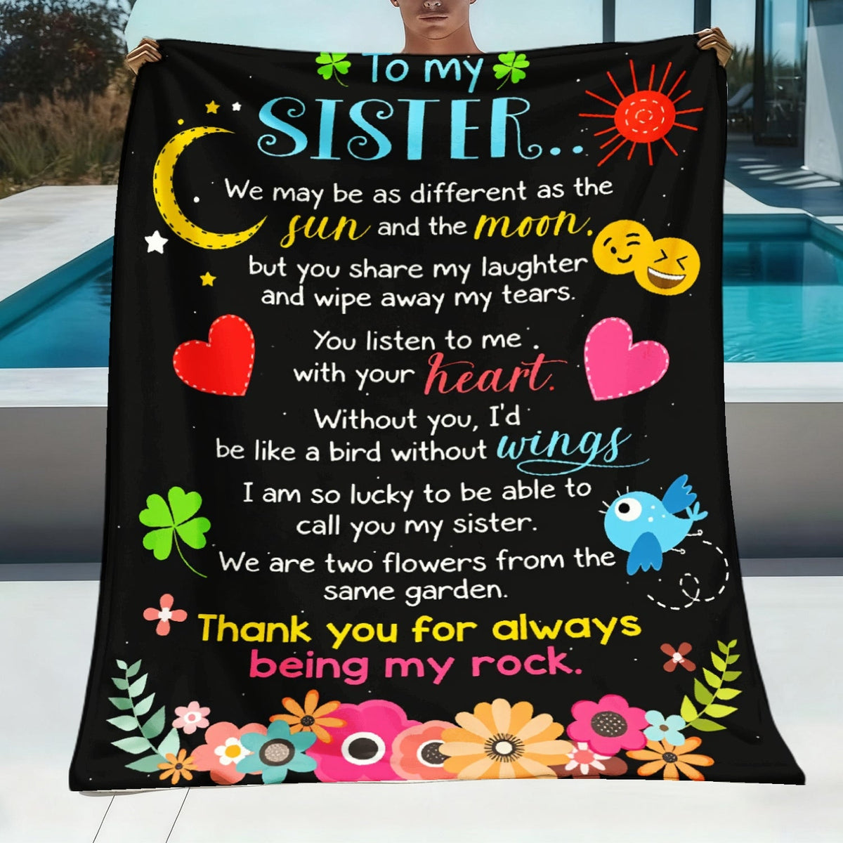 Aonana “To My Sister” Love Message Art Flannel Throw Blanket