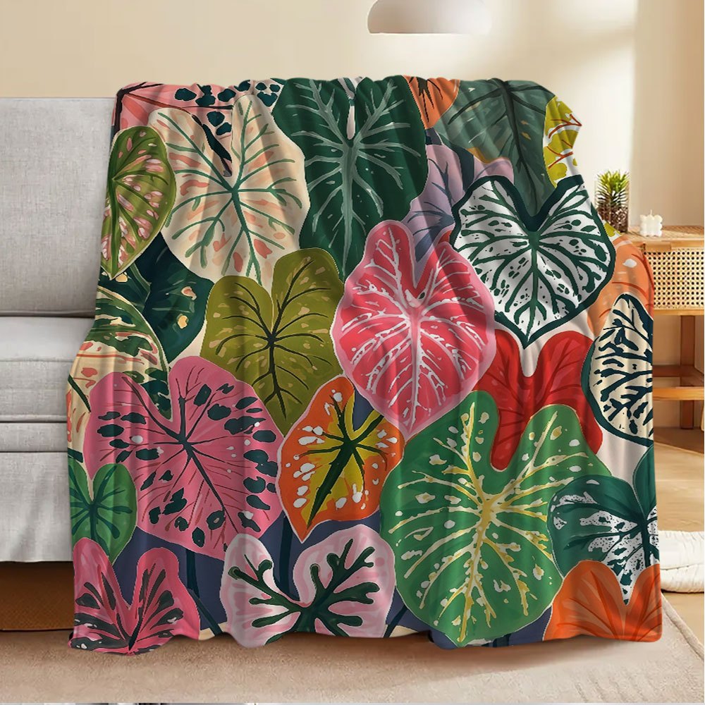 Aonana Secret Garden Tropical Plant Leaf Cozy Flannel Throw Blanket