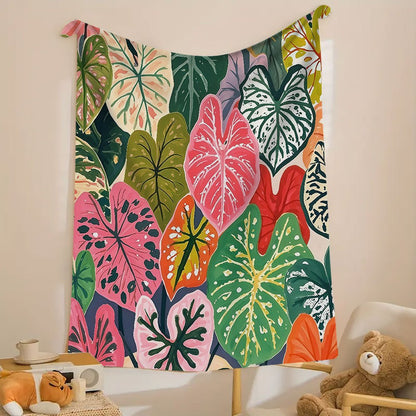 Aonana Secret Garden Tropical Plant Leaf Cozy Flannel Throw Blanket