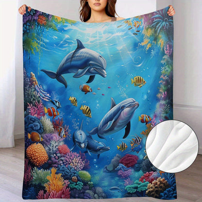Aonana Ocean Coral Dolphin Cozy Flannel Blanket