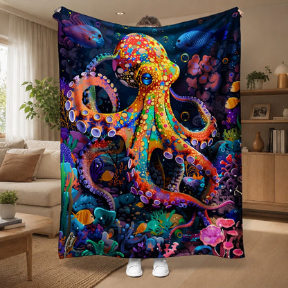 Aonana Ocean Colorful Octopus Cozy Flannel Blanket