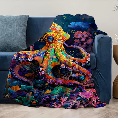 Aonana Ocean Colorful Octopus Cozy Flannel Blanket