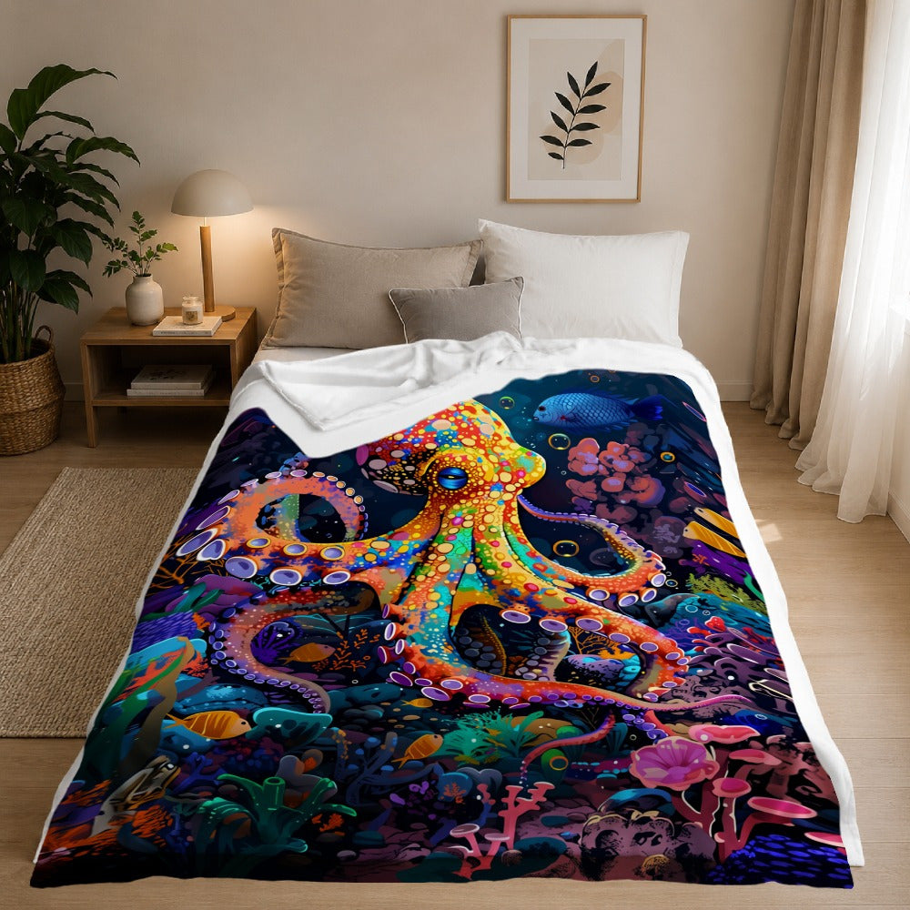 Aonana Ocean Colorful Octopus Cozy Flannel Blanket