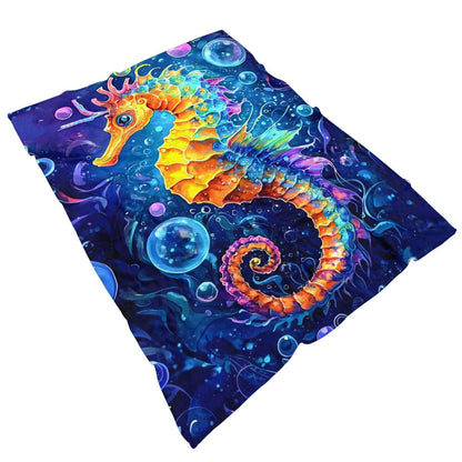 Aonana Ocean Colorful Seahorse Cozy Flannel Blanket