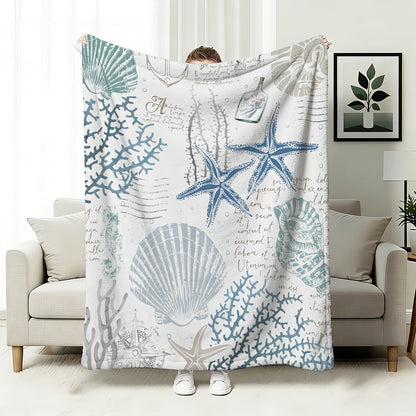 Aonana Ocean Starfish and Seashell Cozy Flannel Blanket