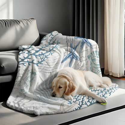 Aonana Ocean Starfish and Seashell Cozy Flannel Blanket