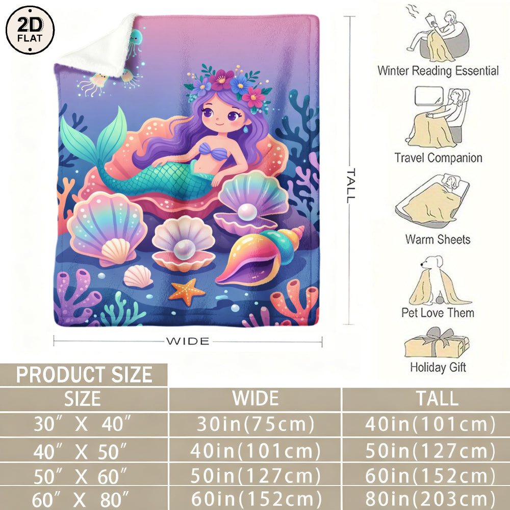 Aonana Ocean Cute Mermaid Cozy Flannel Blanket