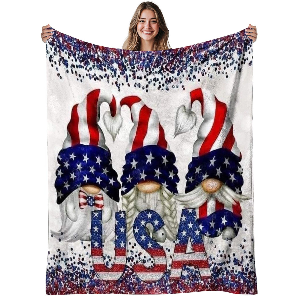 Aonana USA Patriotic Gnomes Cozy Flannel Blanket