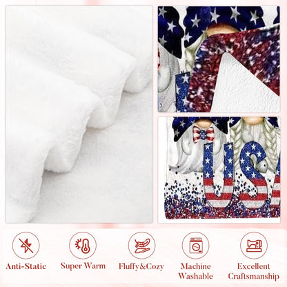 Aonana USA Patriotic Gnomes Cozy Flannel Blanket