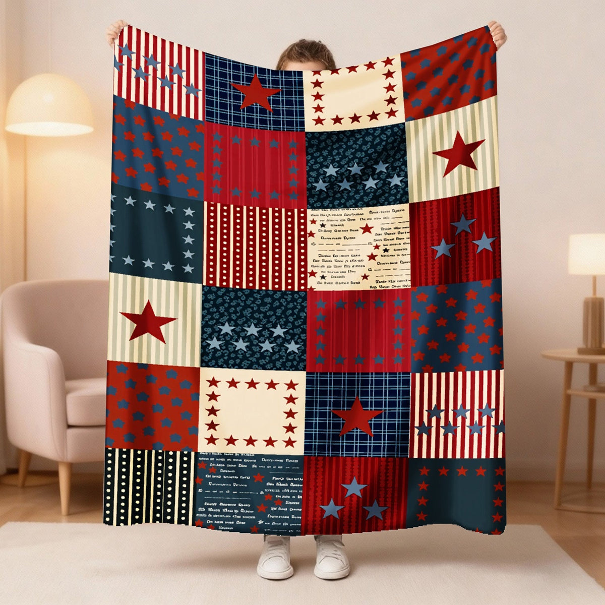 Aonana USA Flag Five-Star Cozy Flannel Blanket