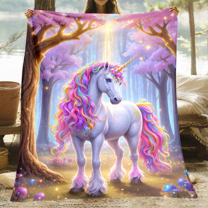 Giftoluck Cozy Unicorn Fairy Flannel Throw Blanket
