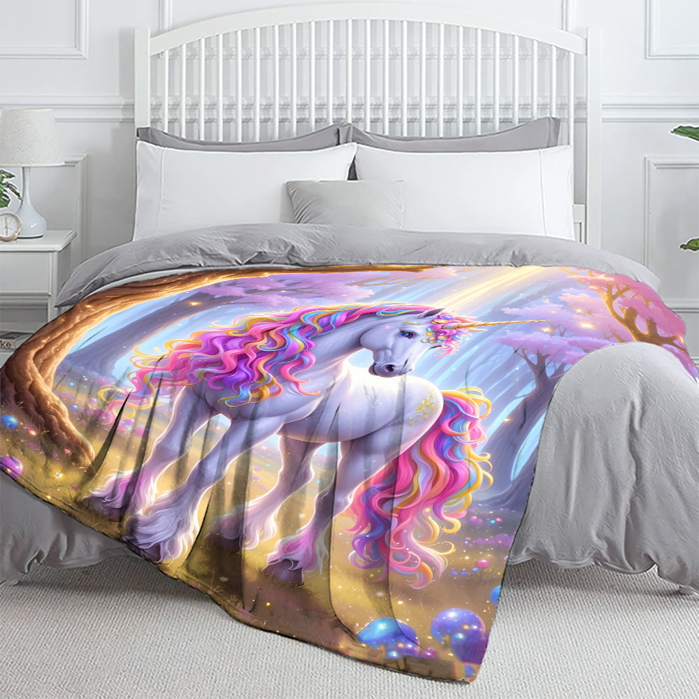 Giftoluck Cozy Unicorn Fairy Flannel Throw Blanket