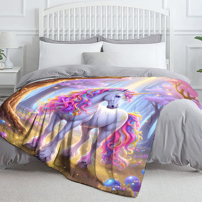 Giftoluck Cozy Unicorn Fairy Flannel Throw Blanket