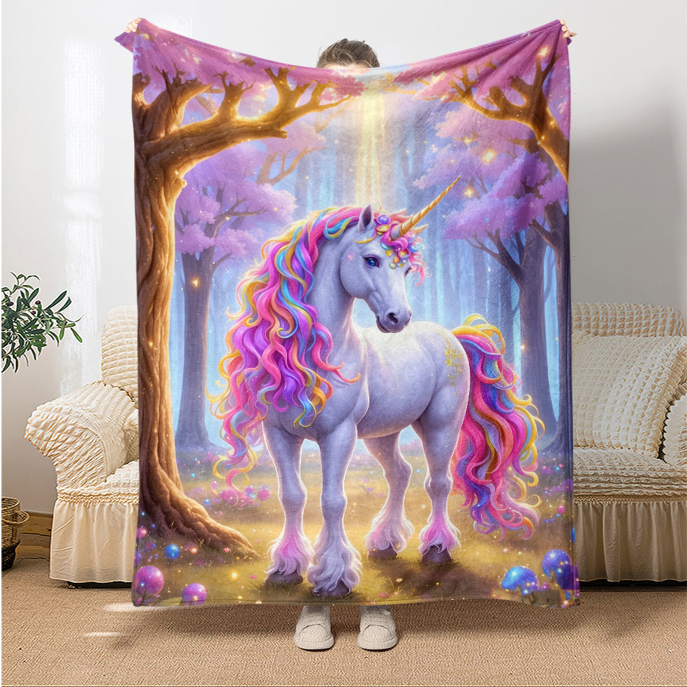 Giftoluck Cozy Unicorn Fairy Flannel Throw Blanket
