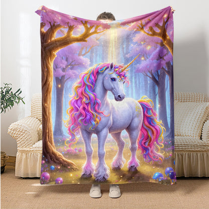 Giftoluck Cozy Unicorn Fairy Flannel Throw Blanket