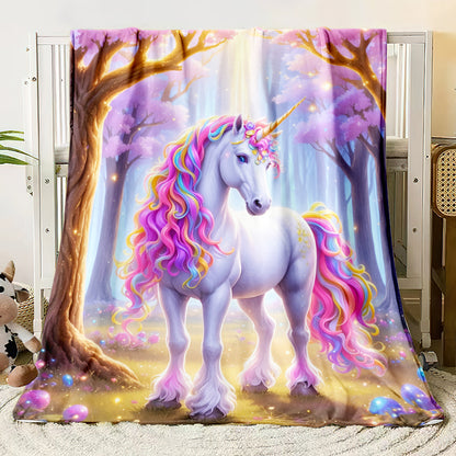 Giftoluck Cozy Unicorn Fairy Flannel Throw Blanket