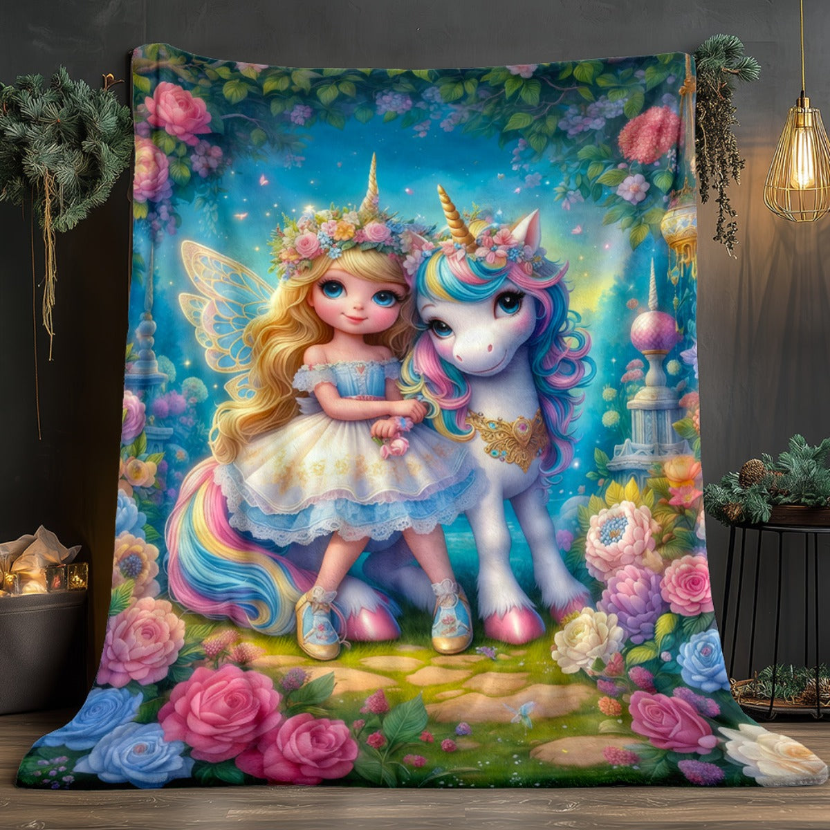 Giftoluck Cozy Unicorn Fairy Flannel Throw Blanket