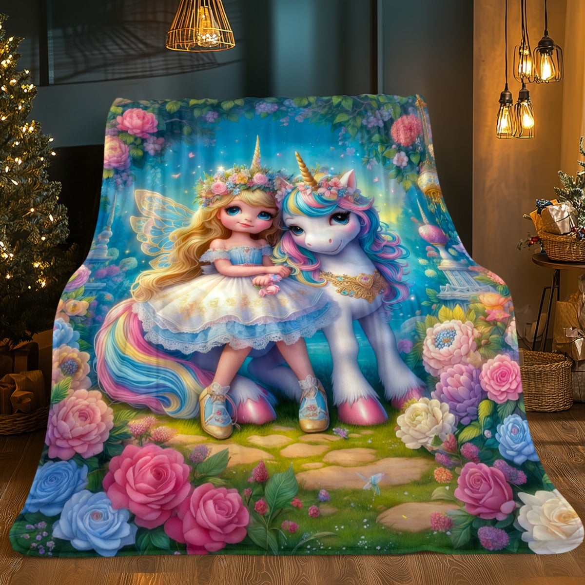 Giftoluck Cozy Unicorn Fairy Flannel Throw Blanket