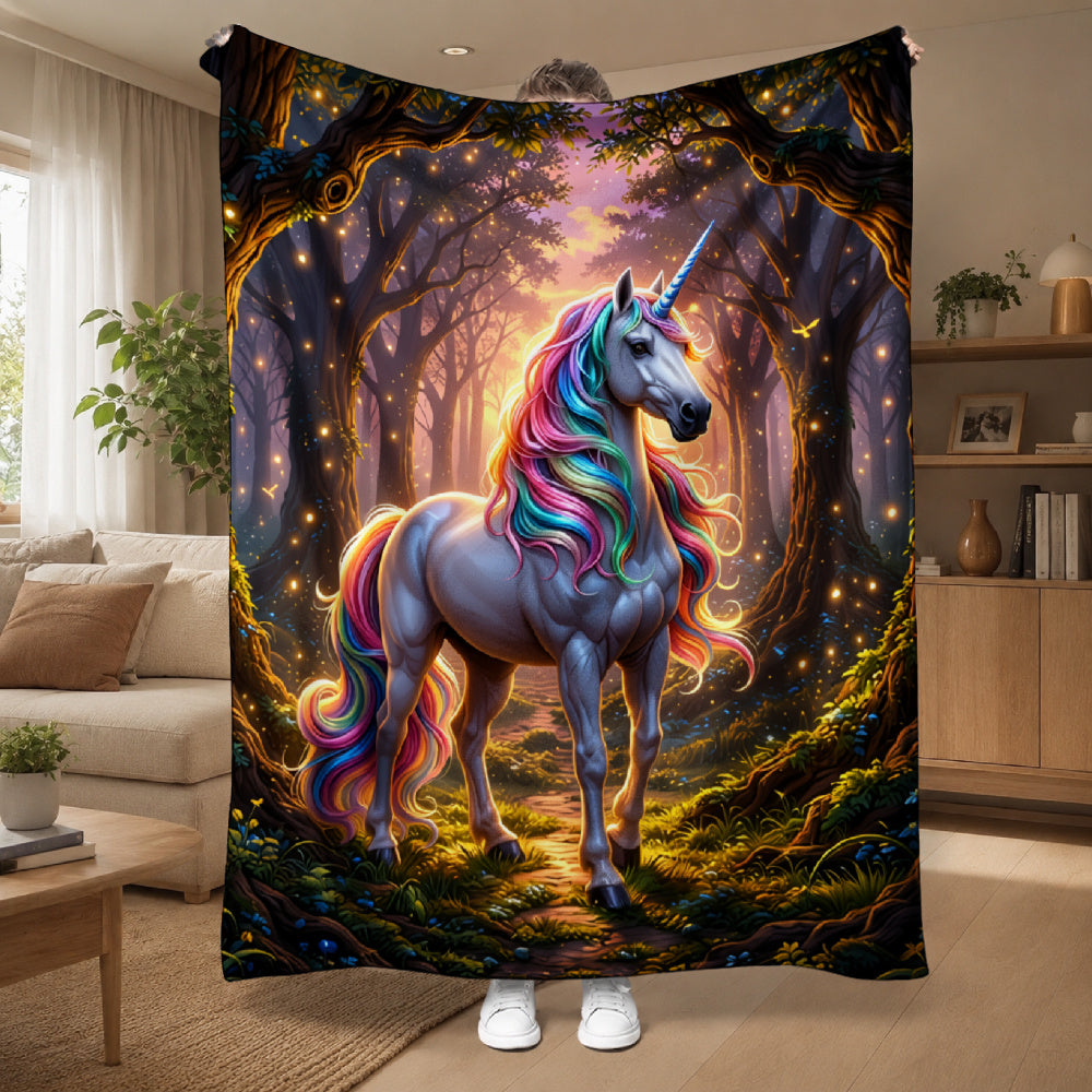 Giftoluck Cozy Unicorn Fairy Flannel Throw Blanket
