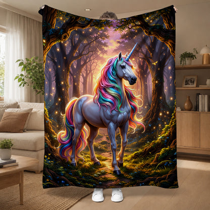 Giftoluck Cozy Unicorn Fairy Flannel Throw Blanket