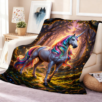 Giftoluck Cozy Unicorn Fairy Flannel Throw Blanket