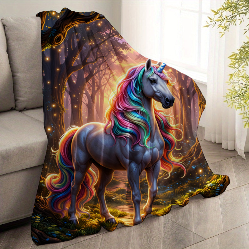 Giftoluck Cozy Unicorn Fairy Flannel Throw Blanket