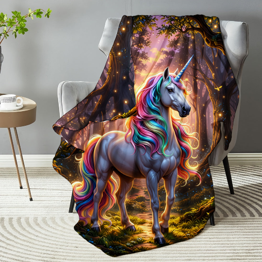 Giftoluck Cozy Unicorn Fairy Flannel Throw Blanket