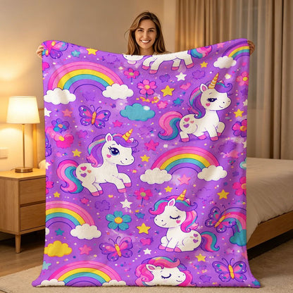 Giftoluck Cozy Unicorn Fairy Flannel Throw Blanket