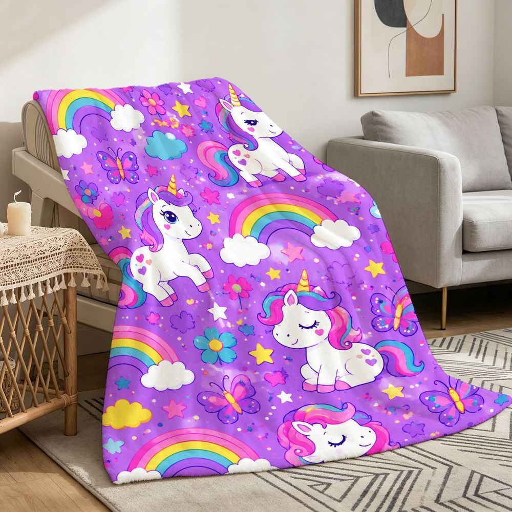 Giftoluck Cozy Unicorn Fairy Flannel Throw Blanket
