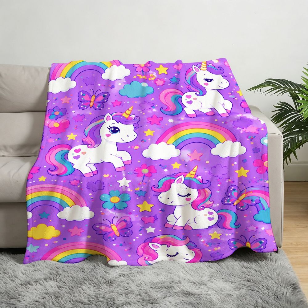 Giftoluck Cozy Unicorn Fairy Flannel Throw Blanket