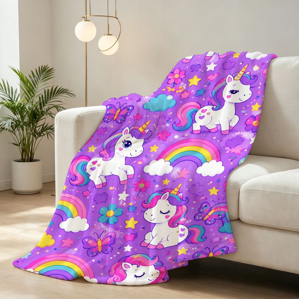 Giftoluck Cozy Unicorn Fairy Flannel Throw Blanket