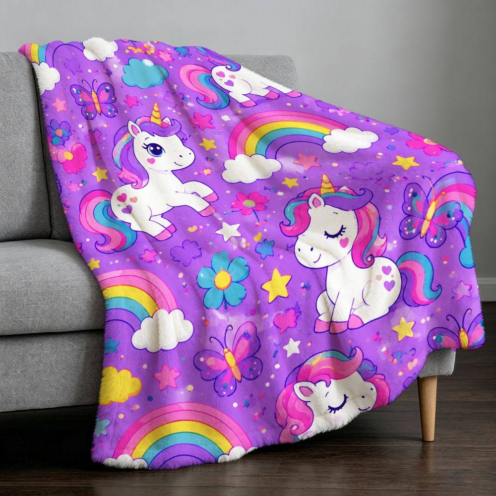 Giftoluck Cozy Unicorn Fairy Flannel Throw Blanket